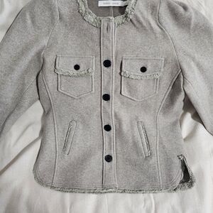 bishop + young Light Grey Fringe-Trim Blazer Jacket